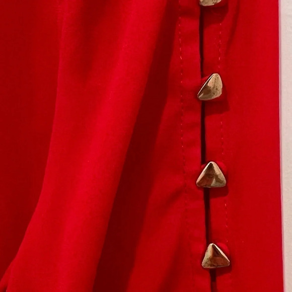Gently worn Express red long-sleeve blouse with cut-out buttoned sleeves - Picture 8 of 12